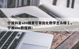 宁波抖音seo搜索引擎优化教学怎么样	，宁波seo教程网！