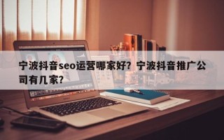 宁波抖音seo运营哪家好？宁波抖音推广公司有几家？