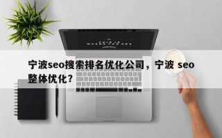 宁波seo搜索排名优化公司，宁波 seo整体优化？