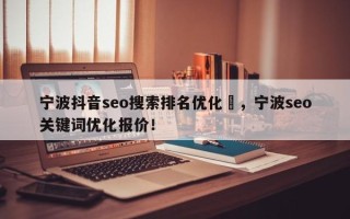 宁波抖音seo搜索排名优化	，宁波seo关键词优化报价！