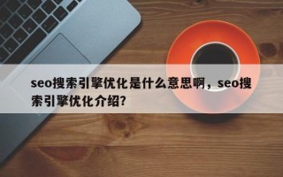 seo搜索引擎优化是什么意思啊，seo搜索引擎优化介绍？