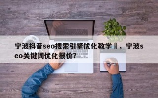 宁波抖音seo搜索引擎优化教学	，宁波seo关键词优化报价？