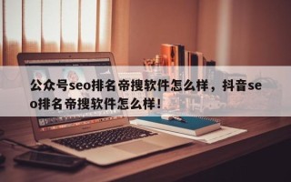 公众号seo排名帝搜软件怎么样，抖音seo排名帝搜软件怎么样！