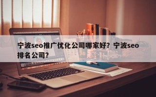 宁波seo推广优化公司哪家好？宁波seo排名公司？